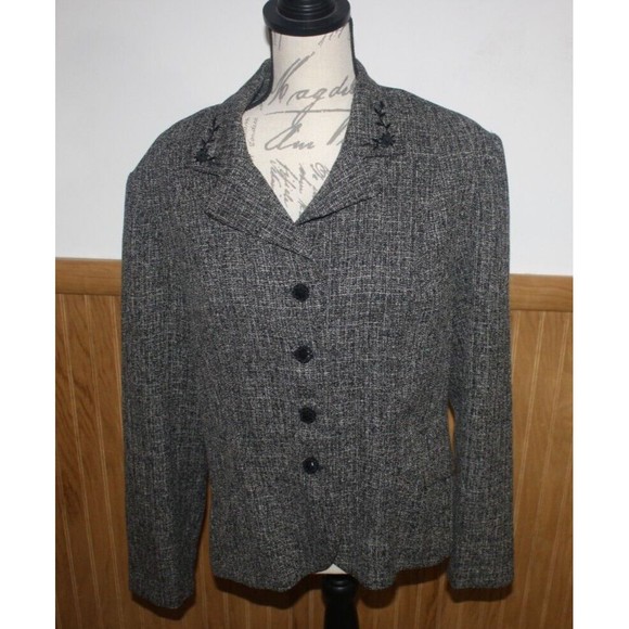Scarlett Suit Jacket Tweed Sz 15/16 Black & Gray Embroidered Collar GUC - Picture 1 of 8